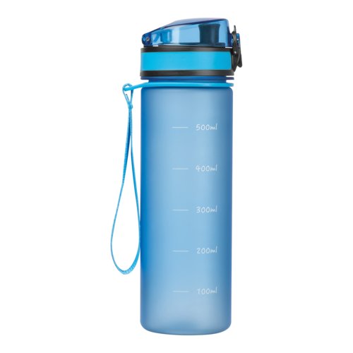 Borraccia in Tritan azzurro con anello di trasporto.