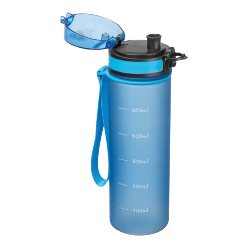 Borraccia in Tritan azzurro con laccetto.