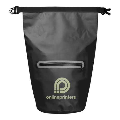 Borsa nera impermeabile con tasca con zip e chiusura a clip.