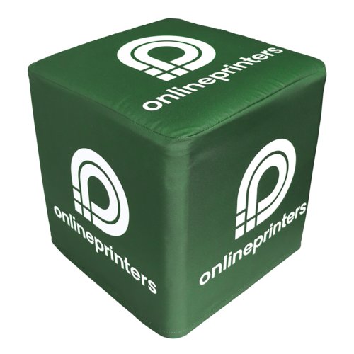 Cubo seduta in tessuto verde.