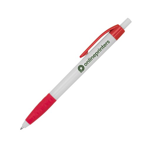 Penna a sfera in plastica rossa con clip.