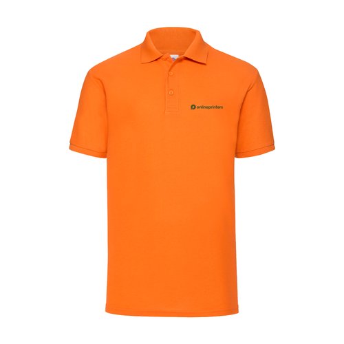 Polo piqu arancione in misto poliestere-cotone con abbottonatura corta.