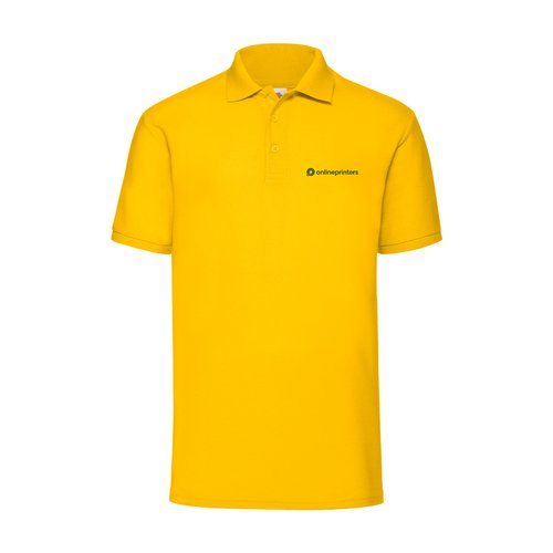 Polo piqu giallo in poliestere-cotone con abbottonatura corta.
