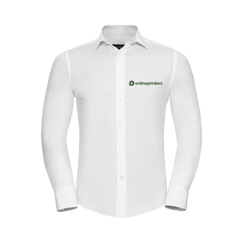 Camicia bianca da uomo in cotone ed elastan con maniche lunghe e abbottonatura.