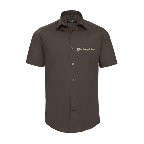 Camicia marrone a maniche corte in misto cotone con abbottonatura.