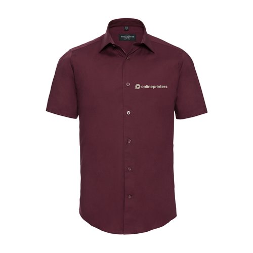 Camicia bordeaux a maniche corte in misto cotone con abbottonatura.