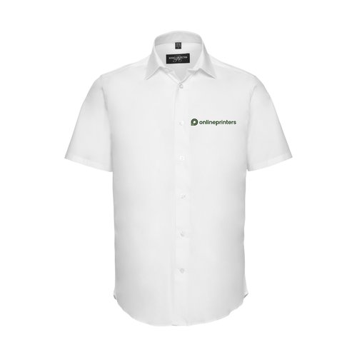 Camicia bianca a maniche corte in cotone con abbottonatura da uomo.