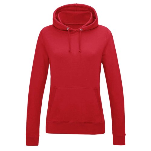 Felpa rossa in cotone-poliestere da donna con cappuccio e tasca a marsupio.