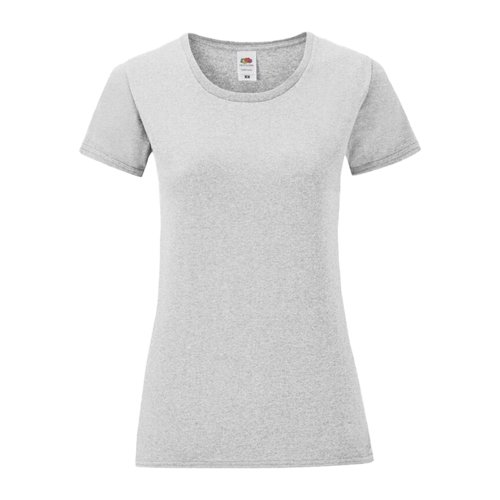 T-shirt in cotone grigio chiaro da donna con maniche corte.