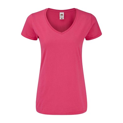 T-shirt da donna in cotone fucsia con scollo a V.
