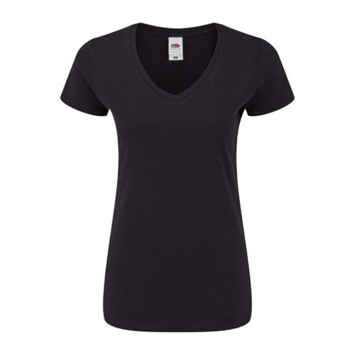 T-shirt nera da donna in cotone con scollo a V.