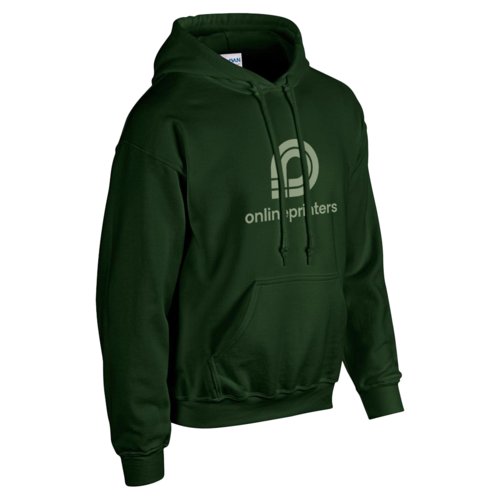 Felpa con cappuccio verde scuro in cotone-poliestere con coulisse e tasca a marsupio.