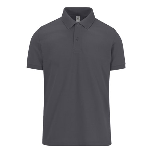 Polo in cotone grigio scuro da uomo con abbottonatura corta.