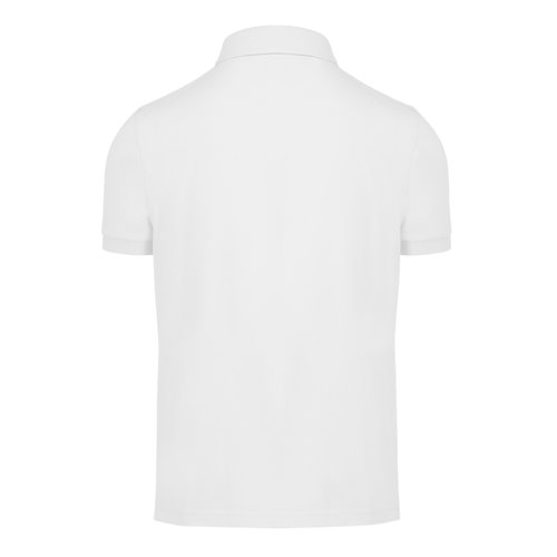 Polo bianco in cotone con maniche corte e abbottonatura.