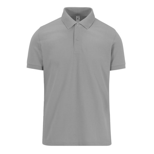 Polo in cotone grigio da uomo con abbottonatura corta.