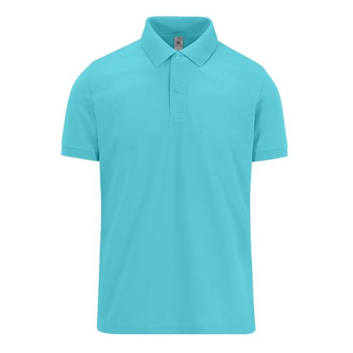 Polo da uomo in cotone turchese con abbottonatura corta.