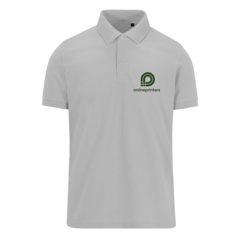 Polo in tessuto grigio da uomo con abbottonatura corta.