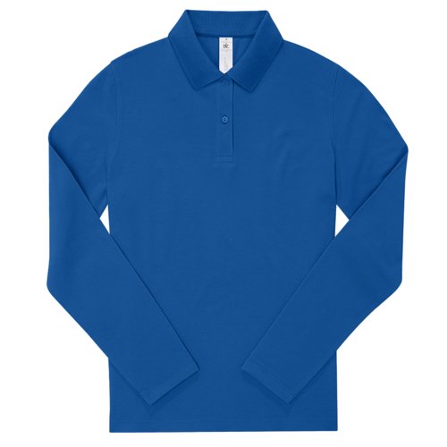 Polo in cotone blu reale a maniche lunghe, taglio da donna.