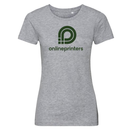 T-shirt grigia in cotone da donna a maniche corte.