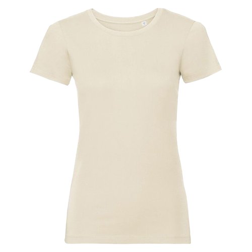 T-shirt beige in cotone da donna a maniche corte.