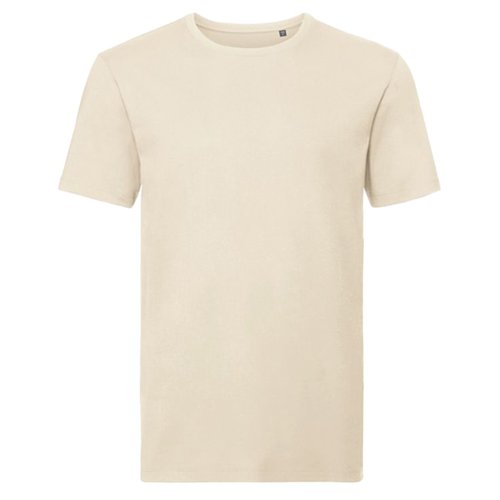 T-shirt beige in cotone organico da uomo con maniche corte.
