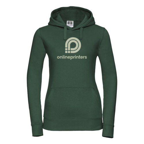 Felpa con cappuccio verde in tessuto da donna con cappuccio e tasca a marsupio.
