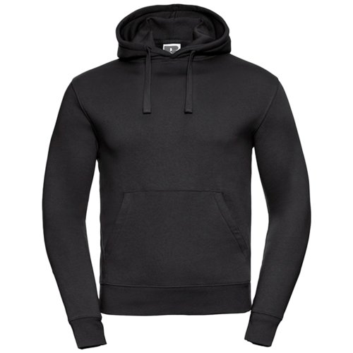 Felpa con cappuccio nera in cotone-poliestere da uomo con cappuccio e tasca a marsupio.