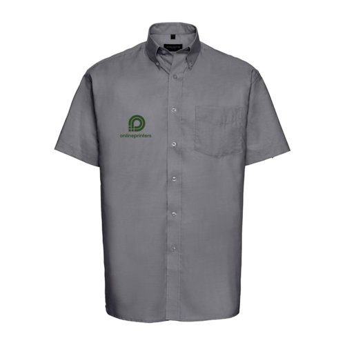 Camicia grigia in cotone a maniche corte con abbottonatura.