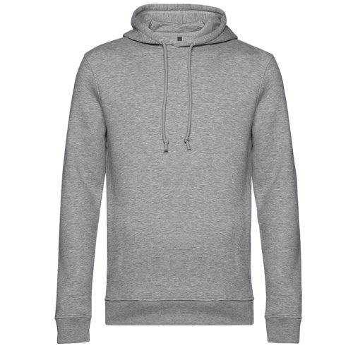 Felpa con cappuccio grigio mélange in cotone biologico e poliestere riciclato con cappuccio e coulisse.