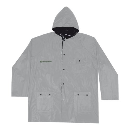 Giacca antipioggia reversibile nera/argento con cappuccio e tasche.