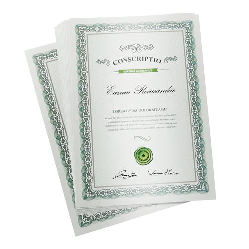 Carta per certificati con colori a effetto.