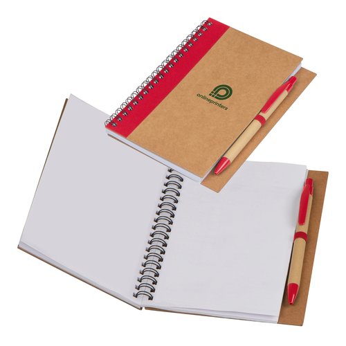 Blocco note rosso con rilegatura a spirale e pagine di carta.