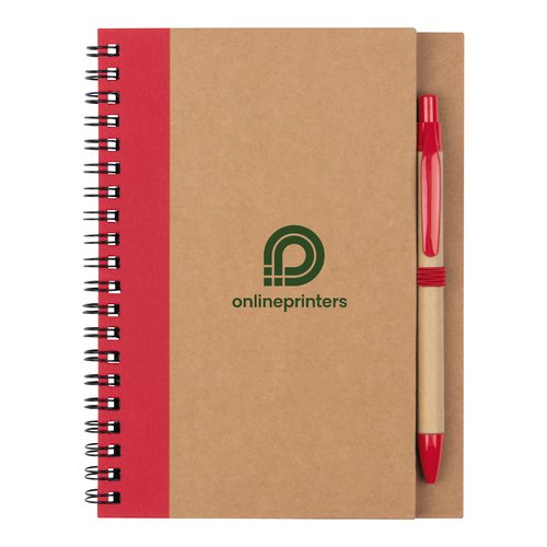 Blocco note rosso con rilegatura a spirale.