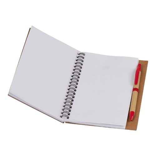 Blocco note a spirale rosso con portapenna.