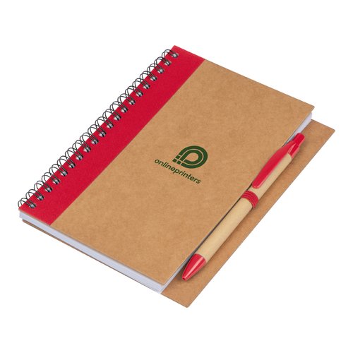 Blocco note rosso con rilegatura a spirale.