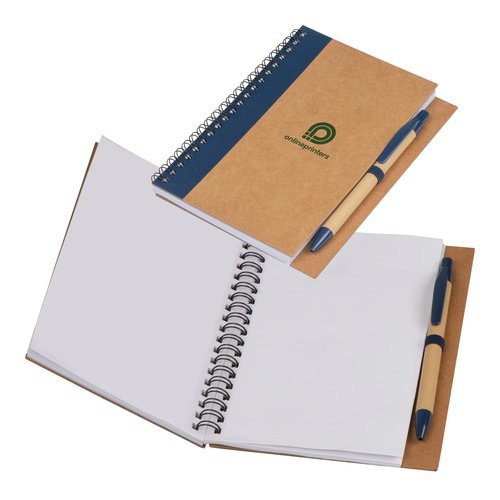 Blocco note blu scuro con rilegatura a spirale.