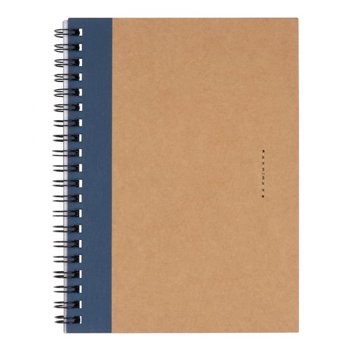 Blocco note blu scuro con rilegatura a spirale.