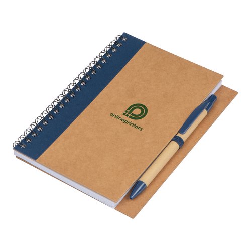 Blocco note blu scuro con rilegatura a spirale.