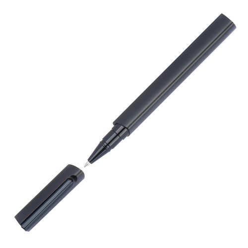 Set da scrittura nero in plastica con penna e custodia.