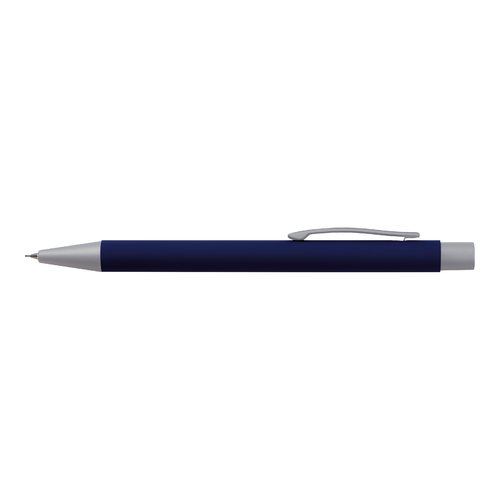 Set da scrittura blu scuro con penna a sfera e custodia.