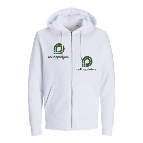 Giacca felpa bianca in cotone e poliestere riciclato con cappuccio e zip.