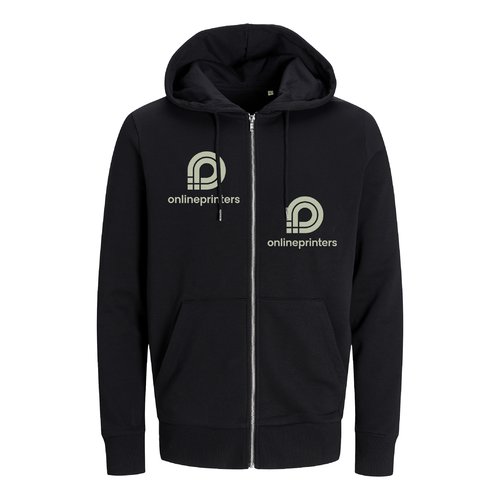 Felpa nera con cappuccio in misto cotone con zip integrale.