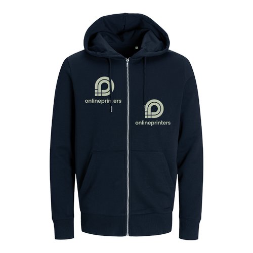 Felpa con cappuccio blu navy in misto cotone con zip integrale.
