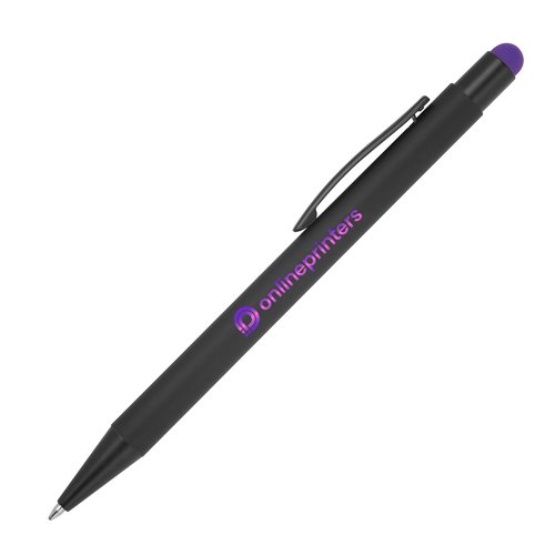 Penna a sfera in metallo viola con funzione touch e clip.