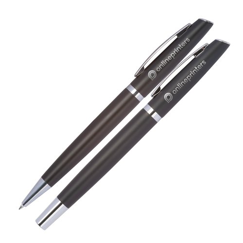 Set da scrittura arancione in alluminio composto da penna a sfera e custodia.