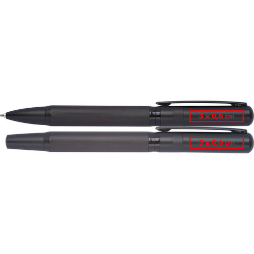 Set da scrittura scuro con penna a sfera e custodia.