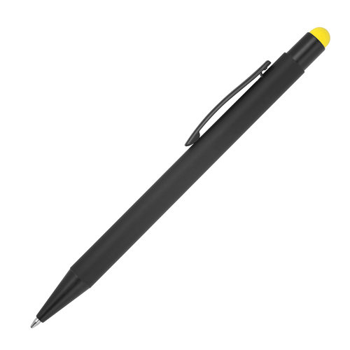 Penna a sfera in metallo giallo con funzione touch e clip.