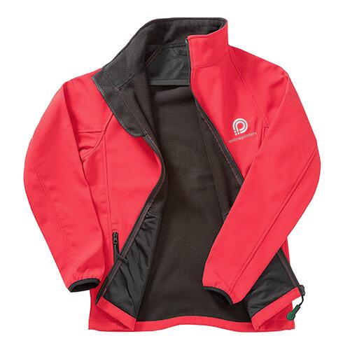 Giacca softshell rossa in poliestere da uomo con zip integrale.