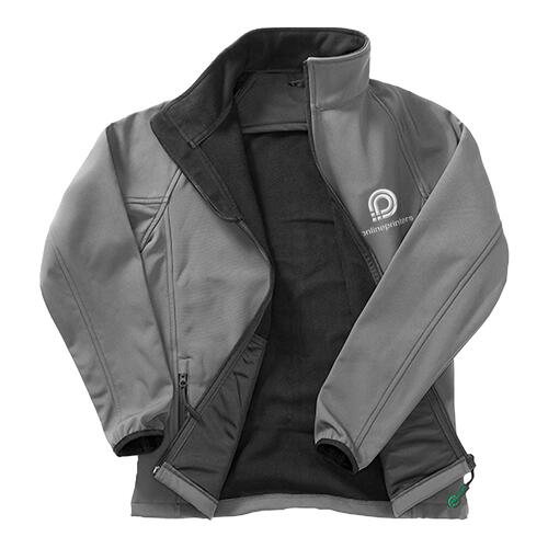 Giacca softshell da donna in poliestere grigio scuro con zip integrale.