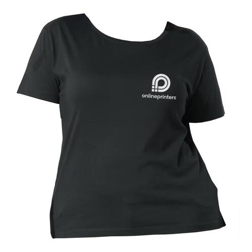 T-shirt nera da donna in cotone biologico a maniche corte.
